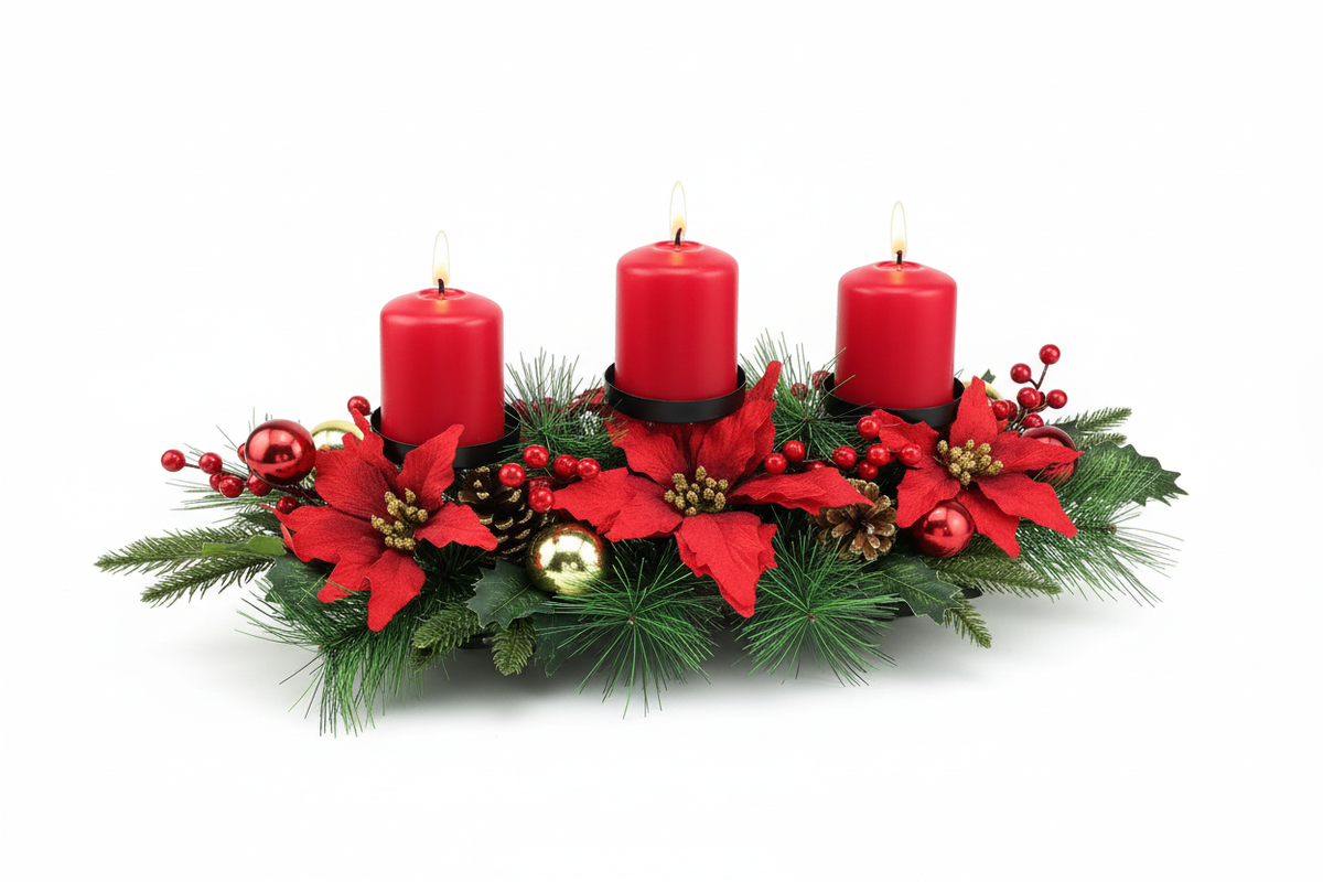 28" Christmas Triple Candelabrum Centerpiece