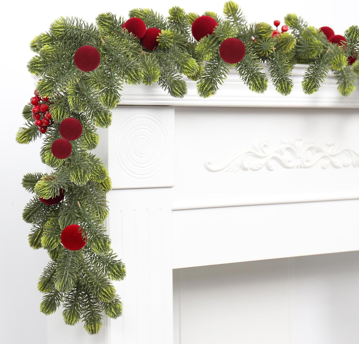 6FT Artificial Christmas Garland with Velvet Balls