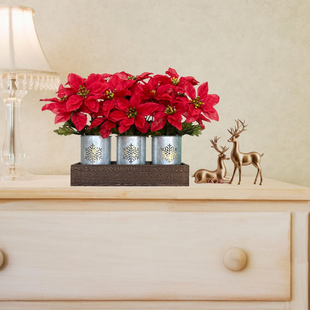 Artificial Poinsettia Centerpiece with LED Lights