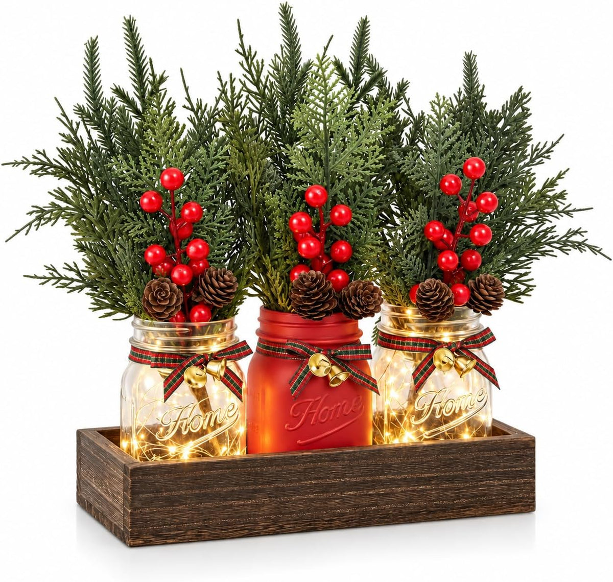 Christmas Mason Jar Table Centerpiece