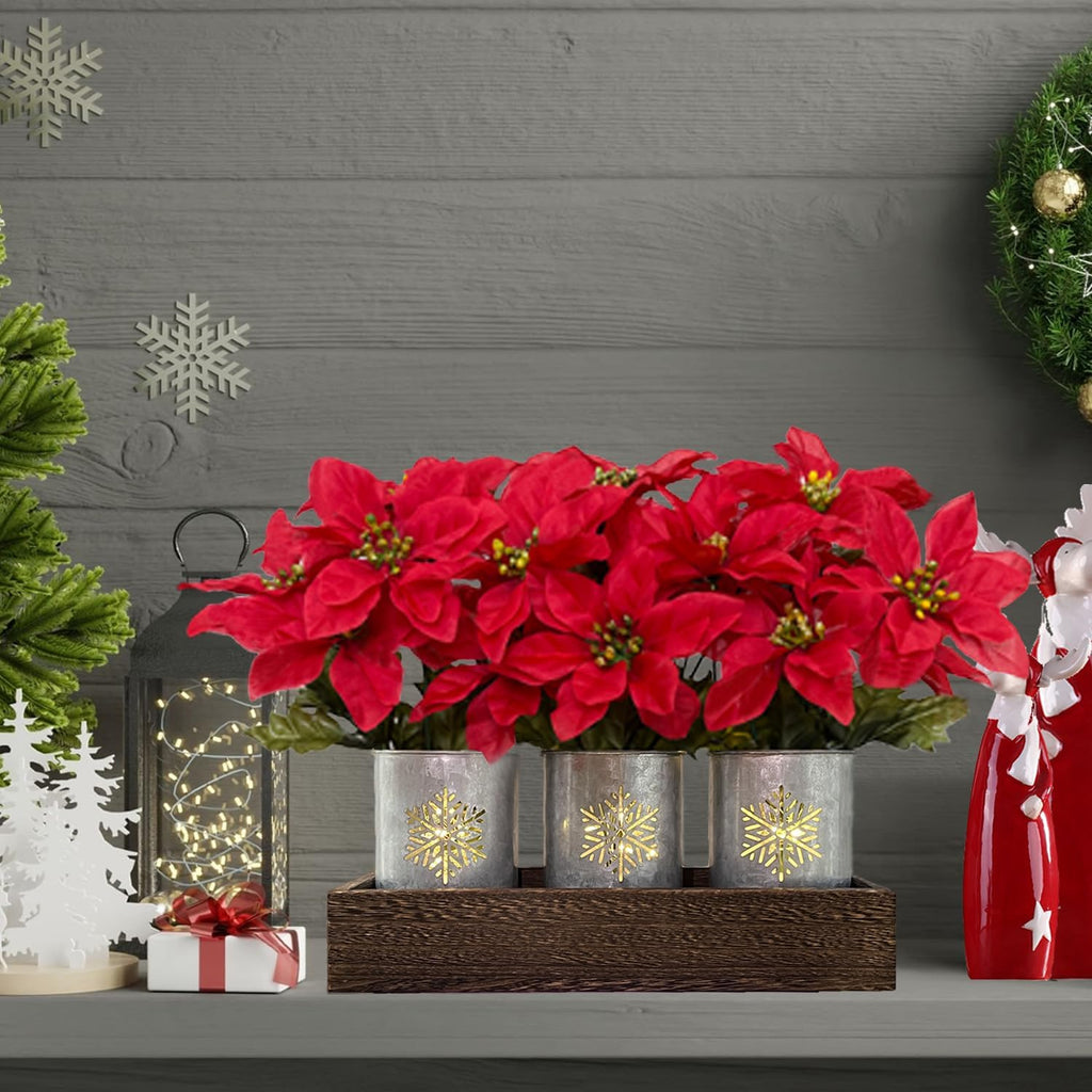 Artificial Poinsettia Centerpiece with LED Lights