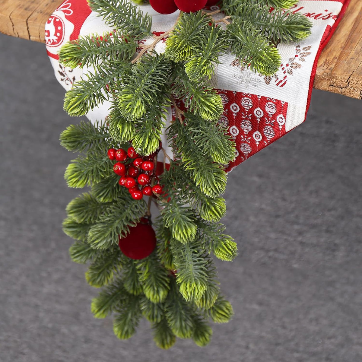 6FT Artificial Christmas Garland with Velvet Balls