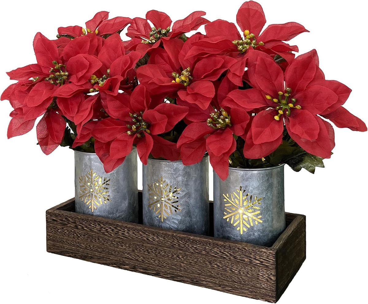Artificial Poinsettia Centerpiece with LED Lights