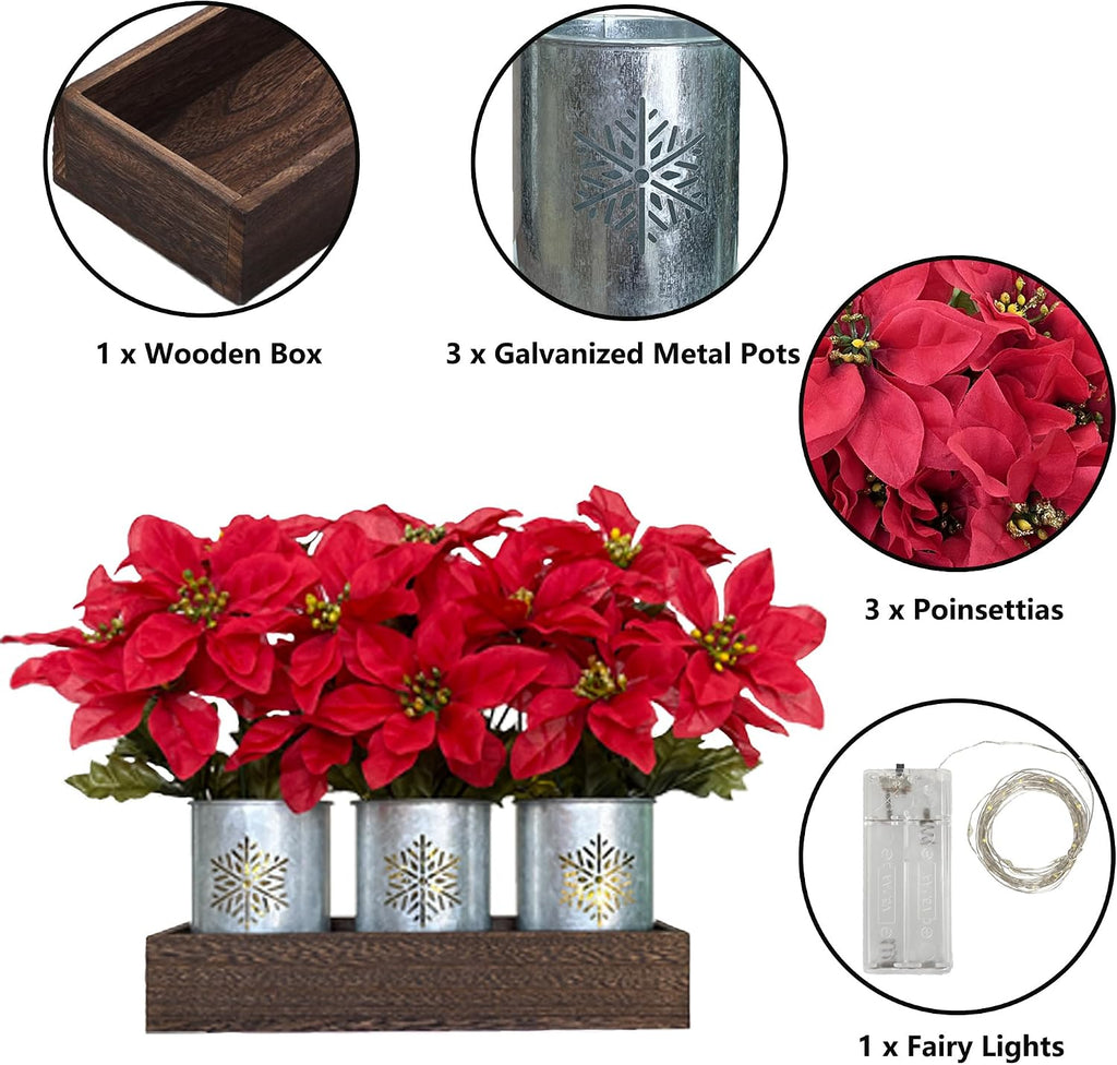 Artificial Poinsettia Centerpiece with LED Lights