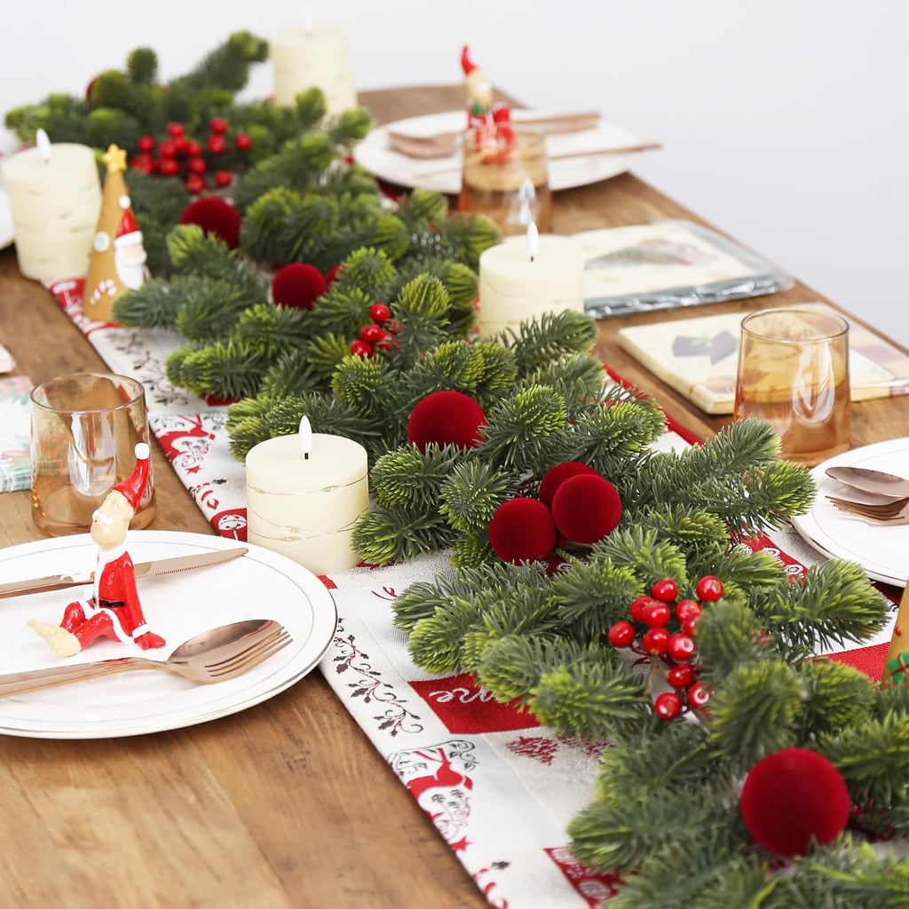 6FT Artificial Christmas Garland with Velvet Balls