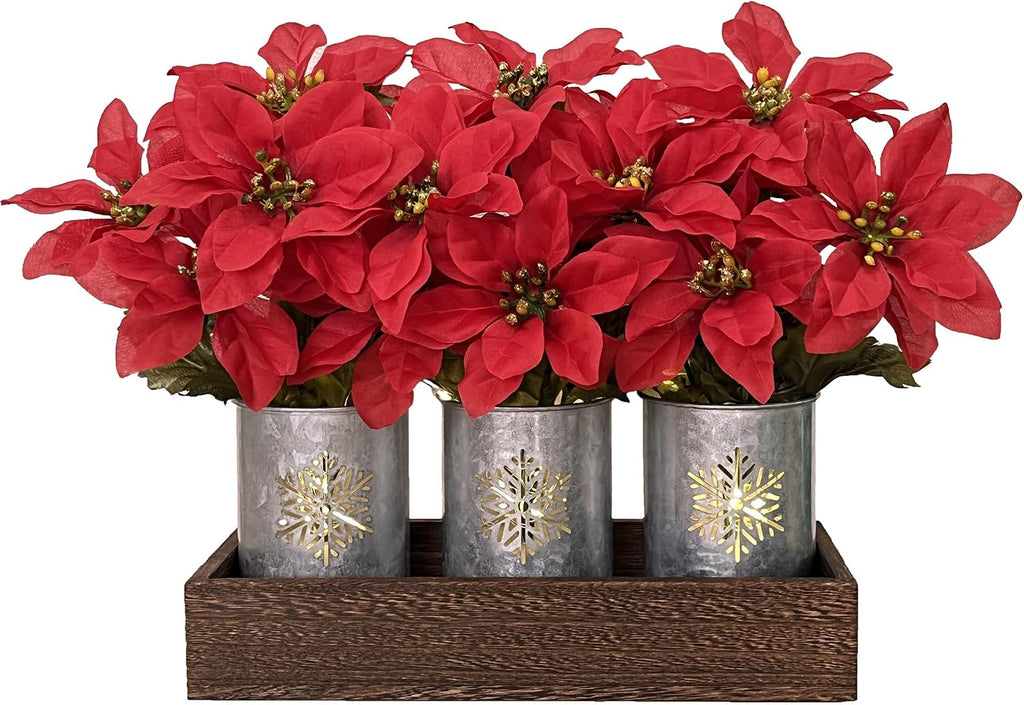 Artificial Poinsettia Centerpiece with LED Lights