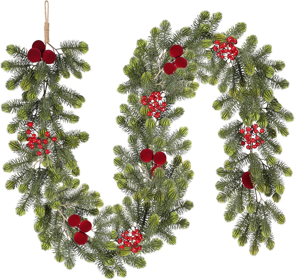 6FT Artificial Christmas Garland with Velvet Balls