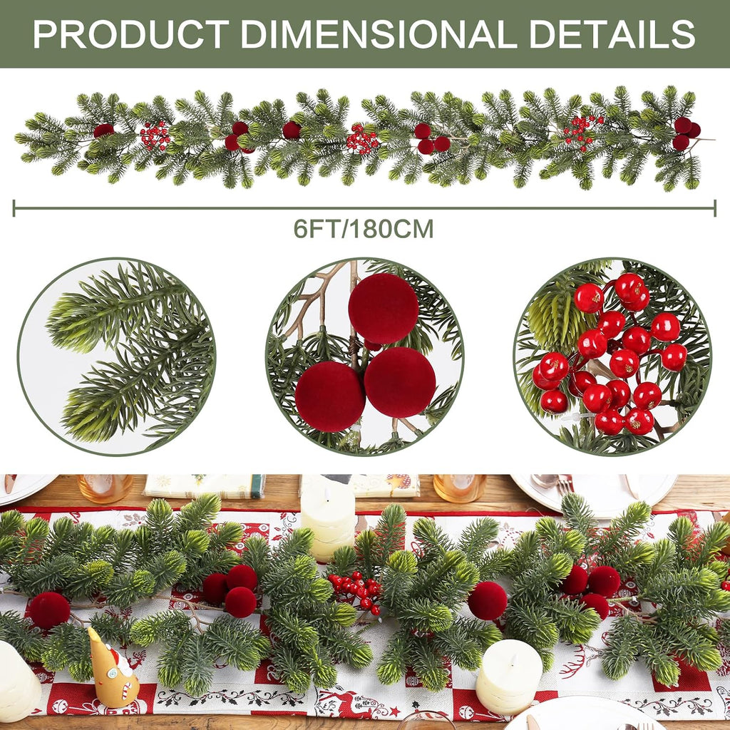 6FT Artificial Christmas Garland with Velvet Balls